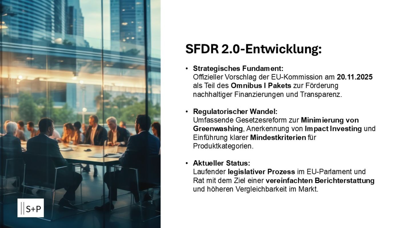 SFDR 2.0: Von Artikel 8/9 zu ‚Sustainable‘, ‚Transition‘ und ‚ESG Basics‘ SDFR 2.0 Entwicklung