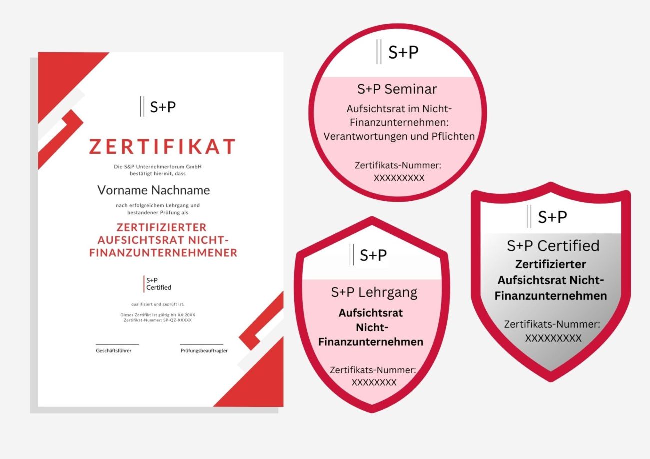 Die Aufsichtsrats-Rolle in der Industrie – rechtssicher steuern, wirksam überwachen S+P Badge Aufsichtsrat Nicht-Finanzunternehmen