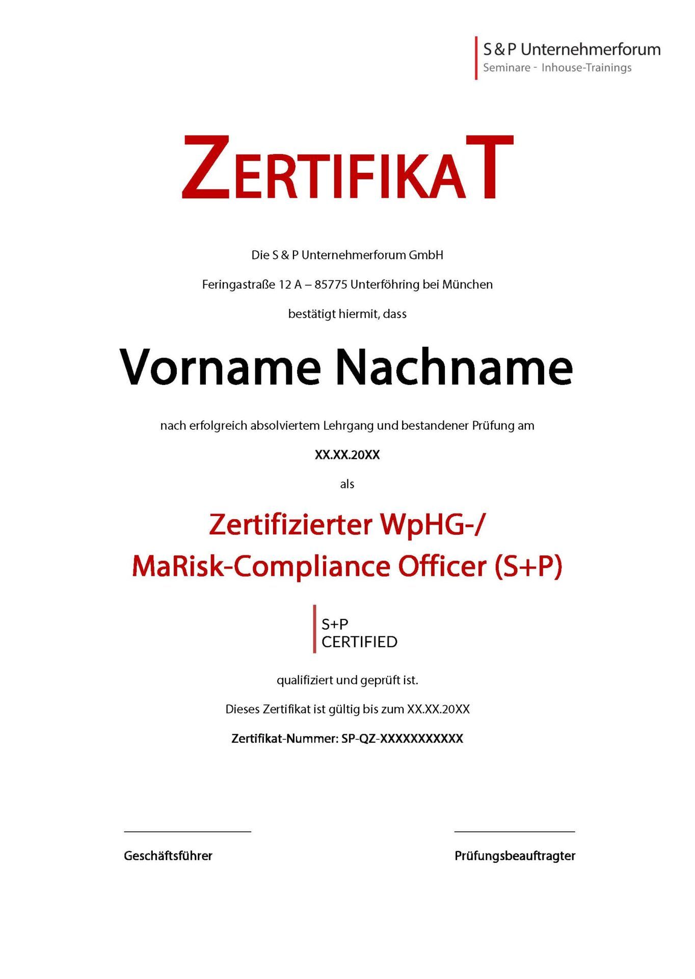 Lehrgang WpHG- / MaRisk-Compliance Officer