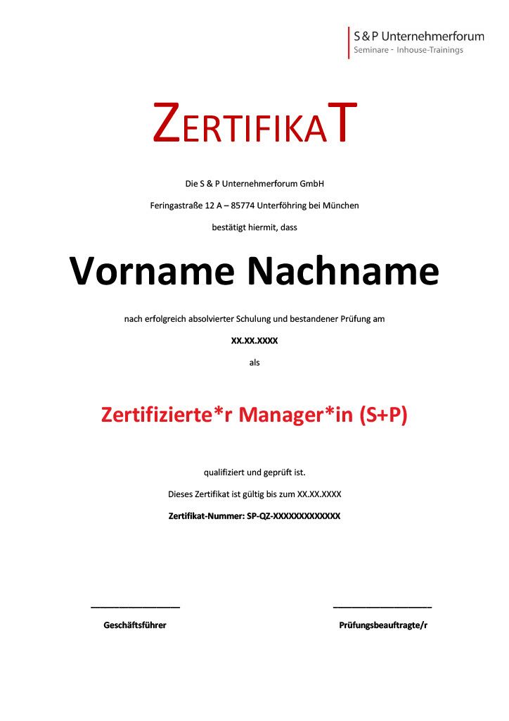 S+P Certified - Zertifizierter Manager