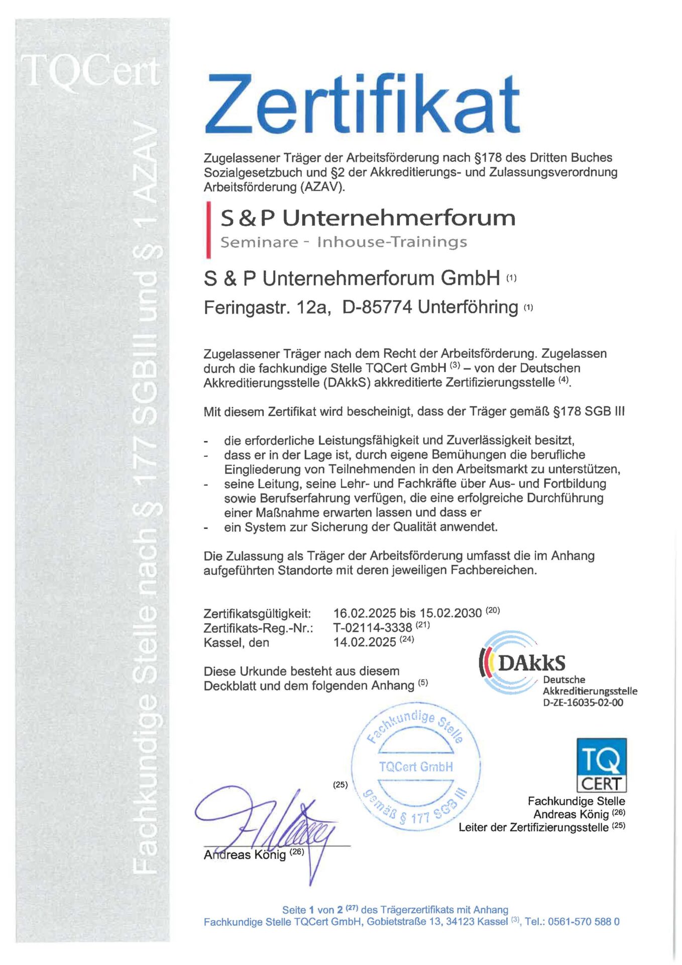 S+P Seminare: Erfolg durch zertifizierte Weiterbildung AZAV Zertifizierung S+P Seminare