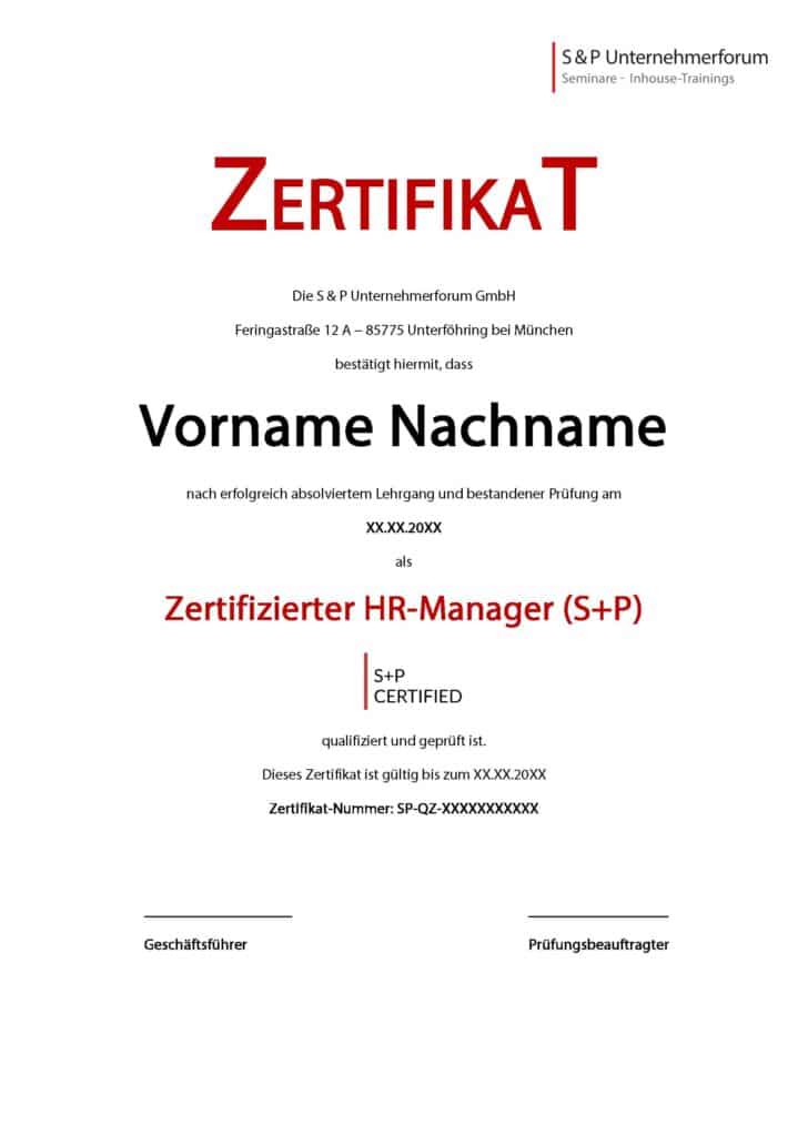 Zertifikat Lehrgang Zertifizierter HR-Manager