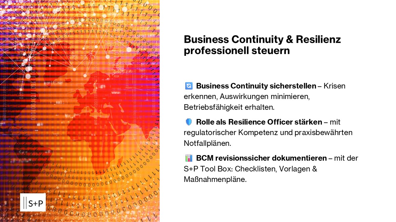Business Continuity Management Seminar & Lehrgang 2026 (BCM) S+P Certified Resilience Officer – dein Karriereboost für BCM & Krisenstabilität