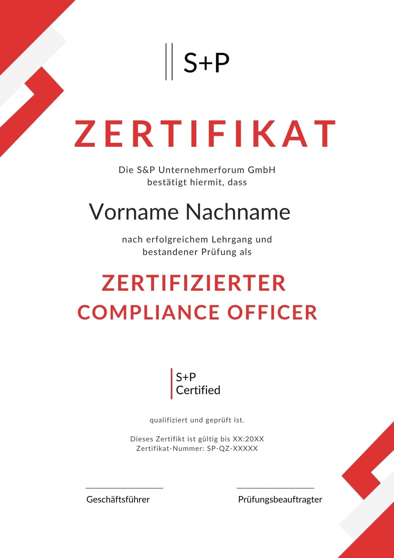 S+P Lehrgang Compliance Officer: Aufbau eines wirksamen CMS Certified Compliance Officer Certified