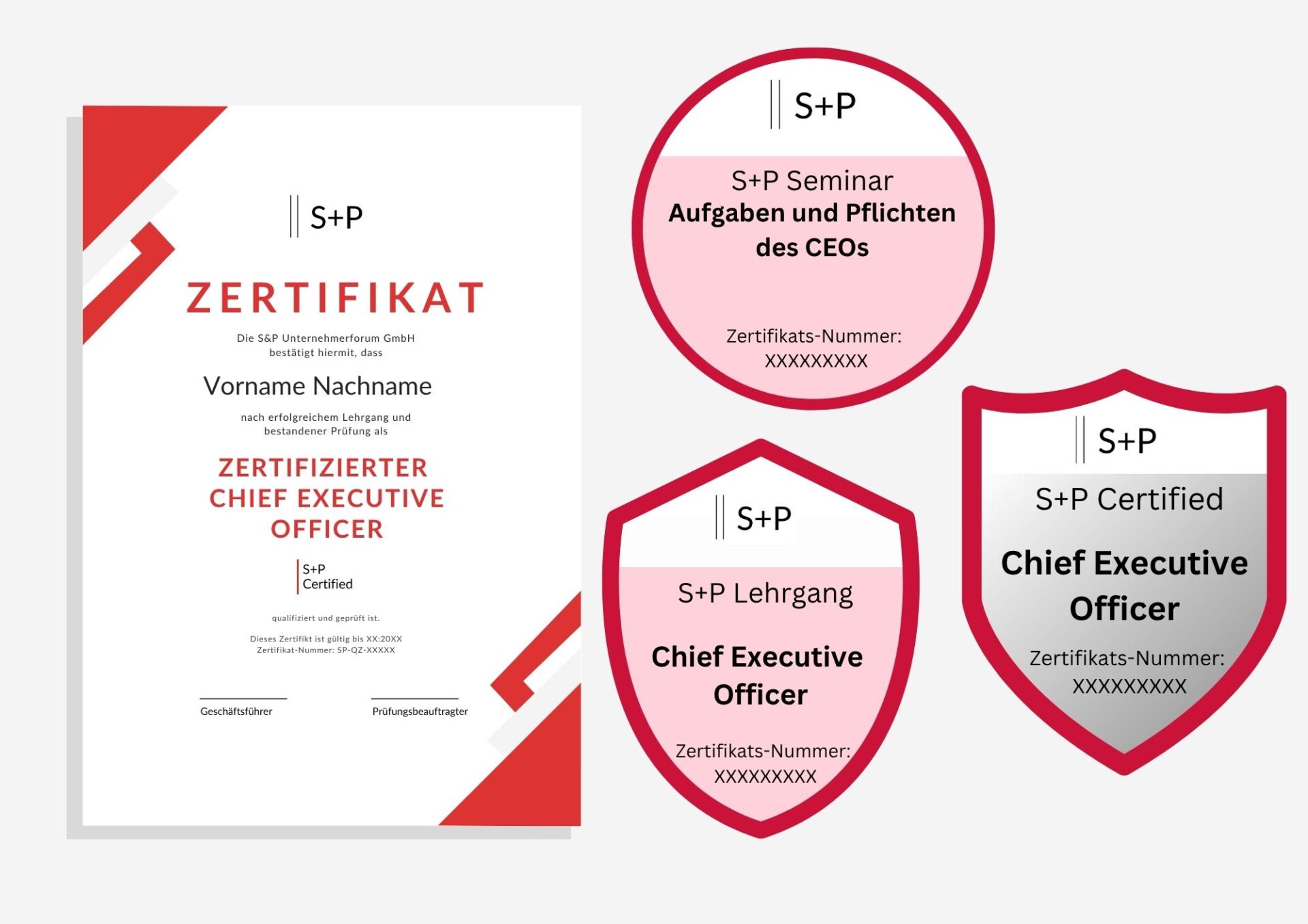S+P Lehrgang CEO: Dein Masterplan für das C-Level Chief Executive Officer Certified + Badge