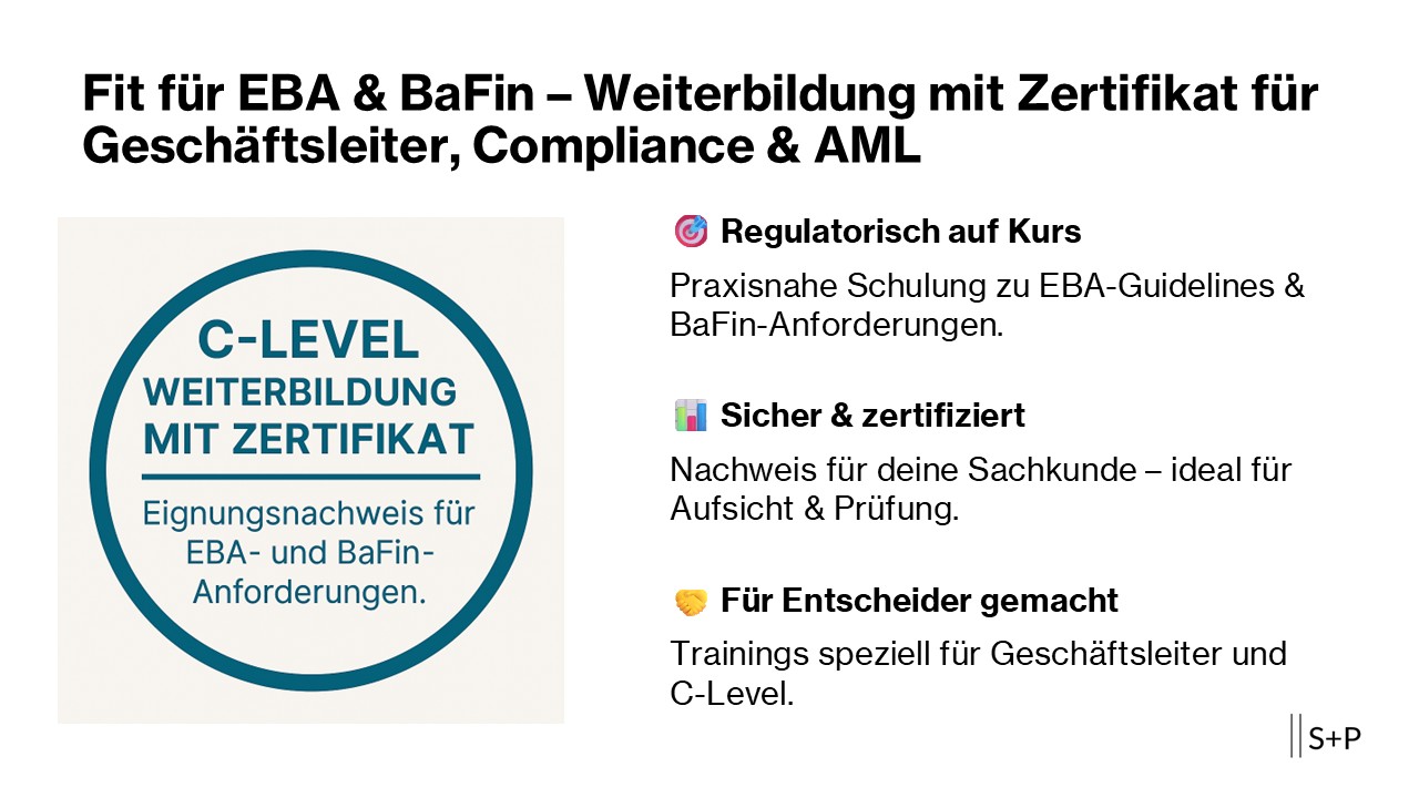C-Level Schulungen für EBA & BaFin-Zertifizierungen Weiterbildung mit Zertifikat für Geschäftsleiter, Compliance & AML