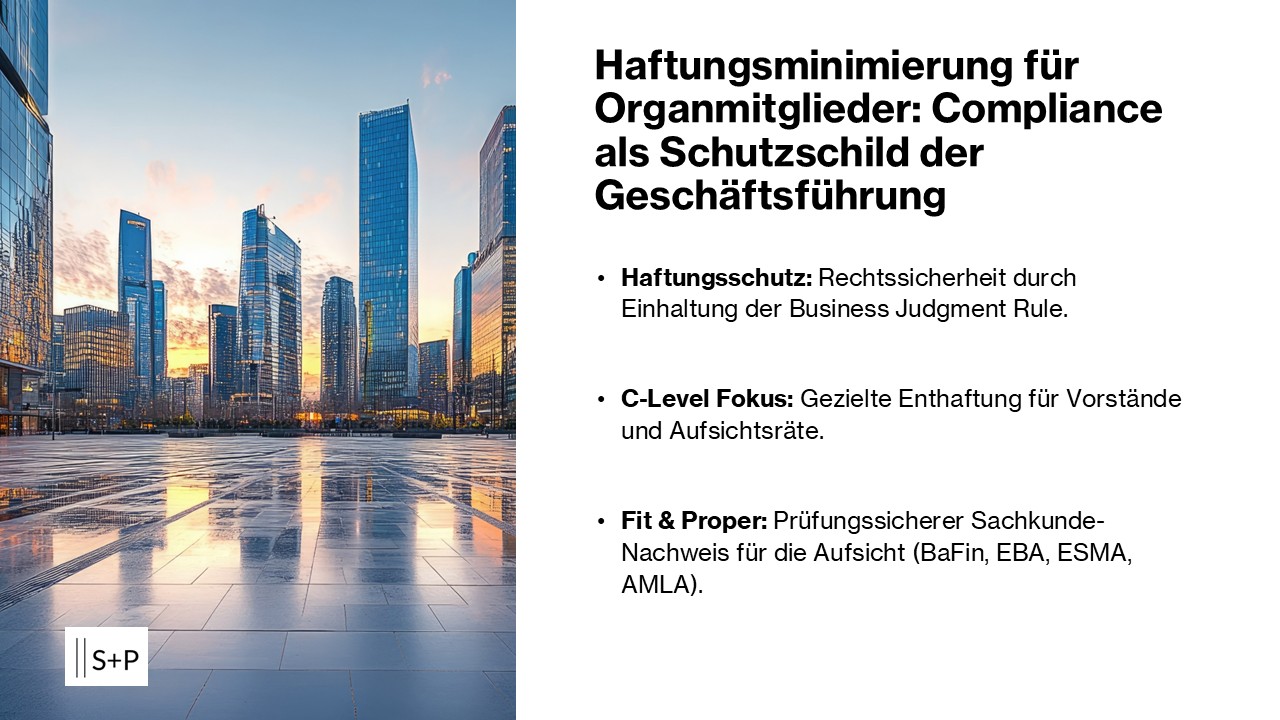 Compliance Seminare, Schulungen & Lehrgänge 2026 mit Zertifikat Haftungsminimierung für Organmitglieder - S+P Seminare