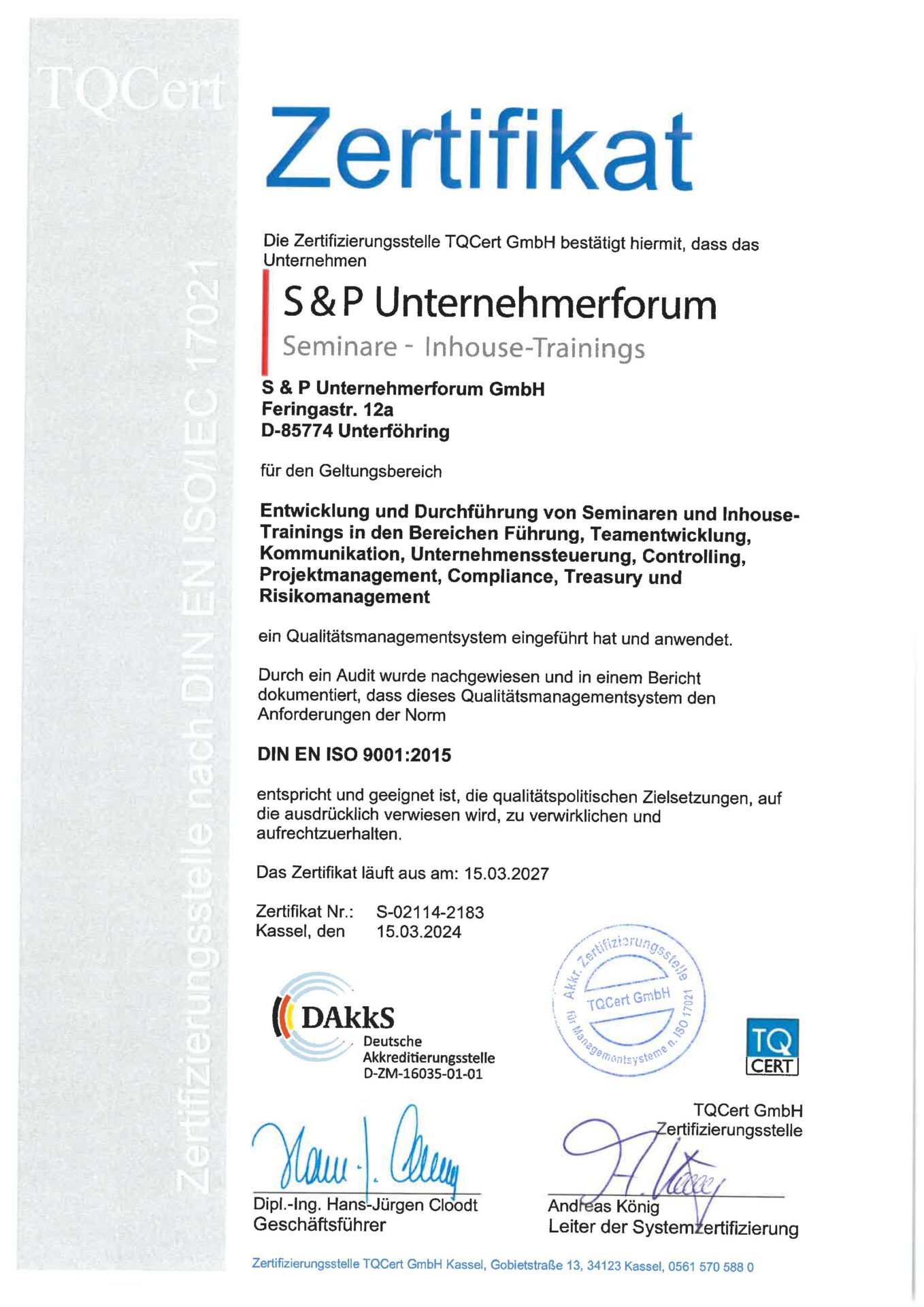 S+P Seminare: Erfolg durch zertifizierte Weiterbildung ertifizierter Seminaranbieter: Mit S+P Seminaren zum Erfolg