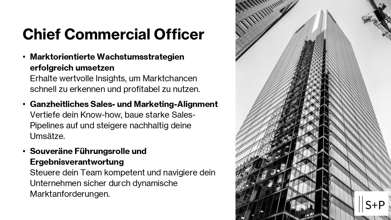 Chief Commercial Officer: Wachstum & Compliance meistern – Mit S+P Certified starten Lehrgang Chief Commercial Officer