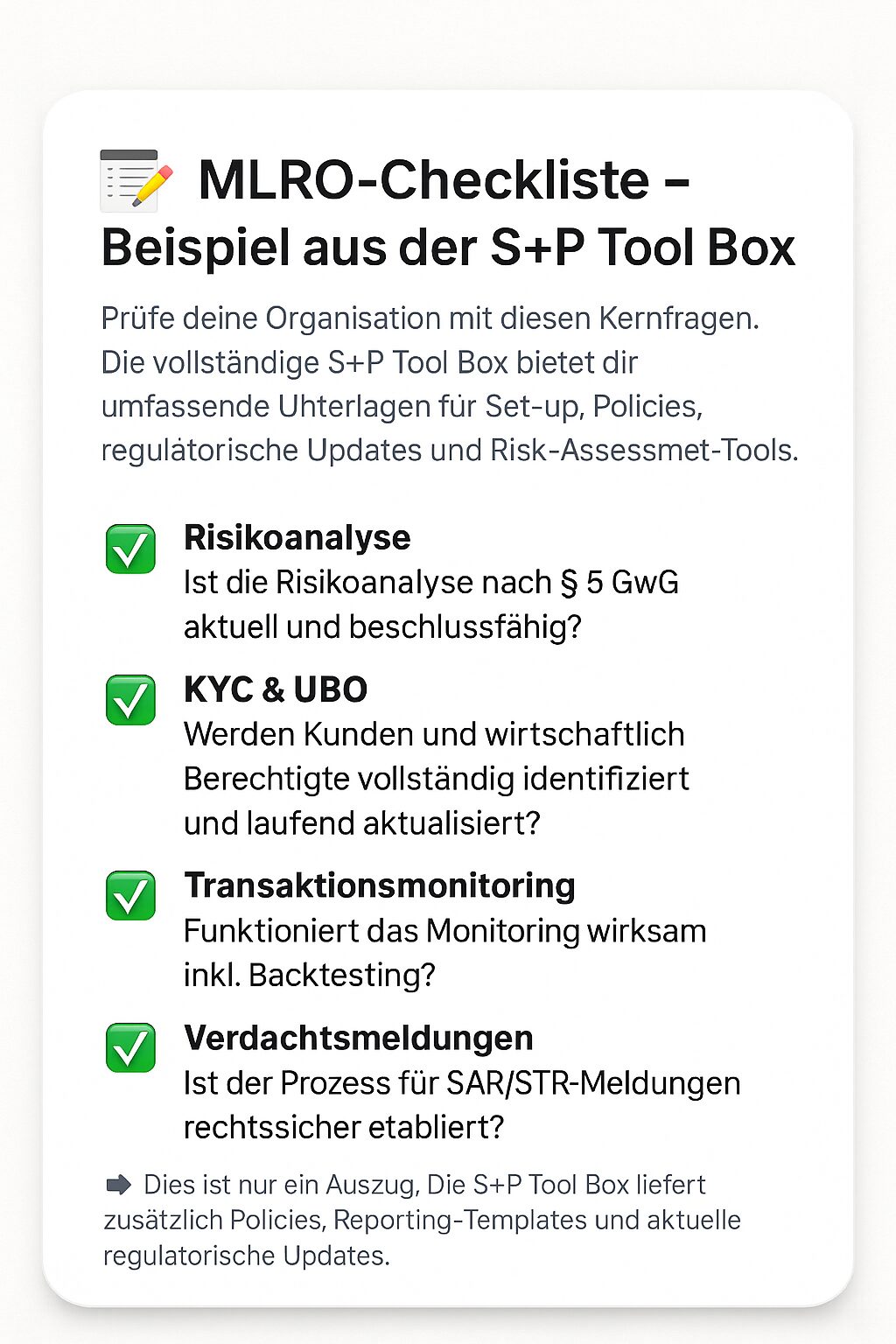 Checkliste Geldwäsche Beauftragter
