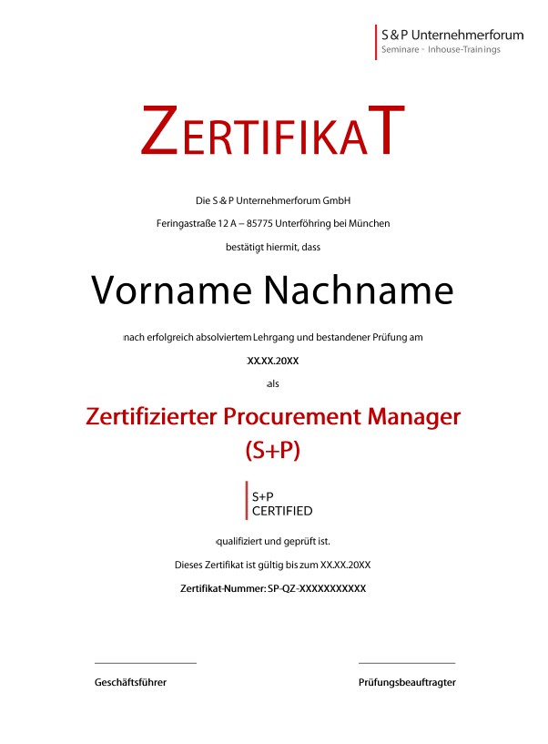 Fortbildung Agiler Einkauf: Was macht Einkäufer erfolgreich? Musterzertifikat Einkaufsleiter