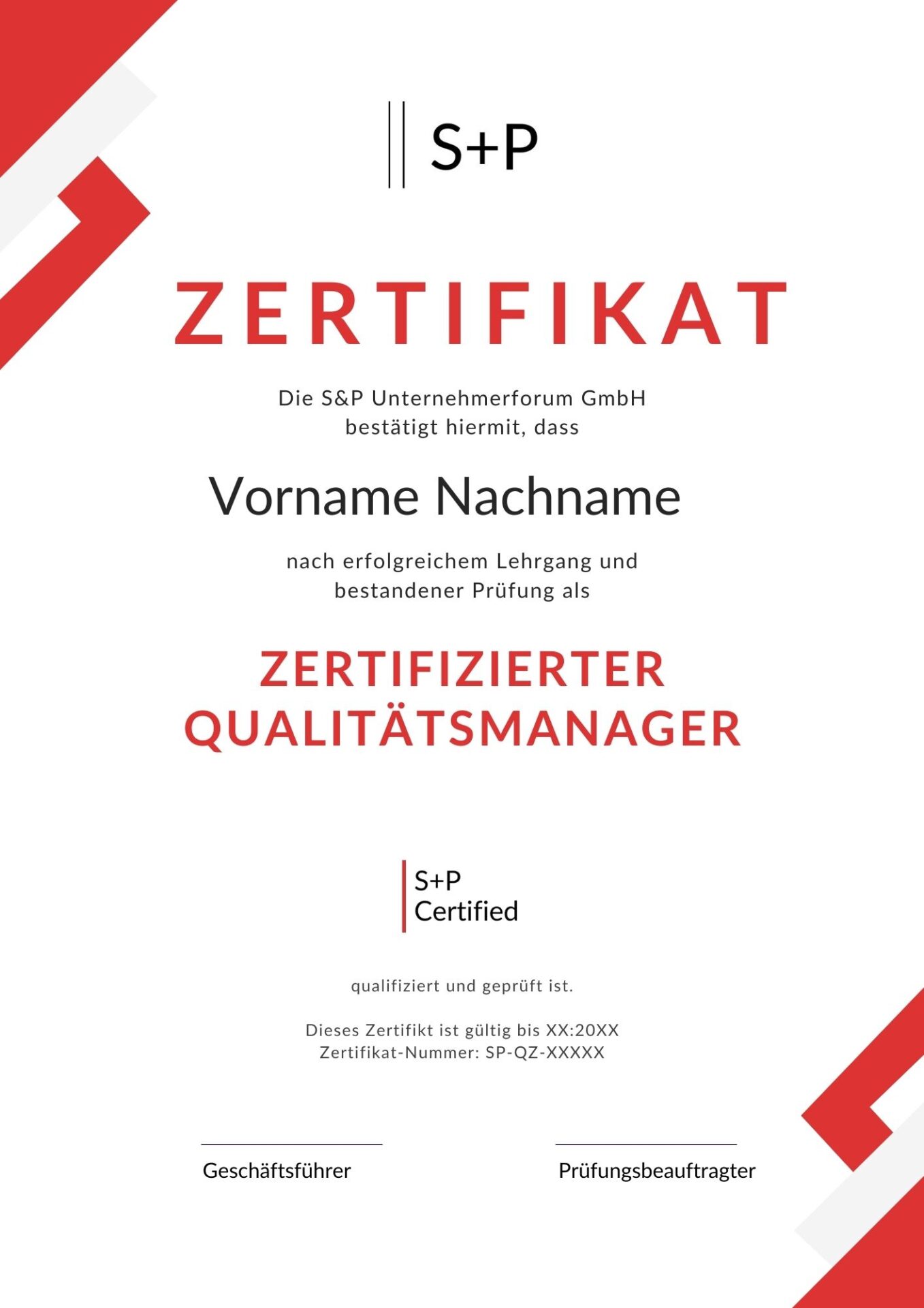 S+P Certified QM Manager
