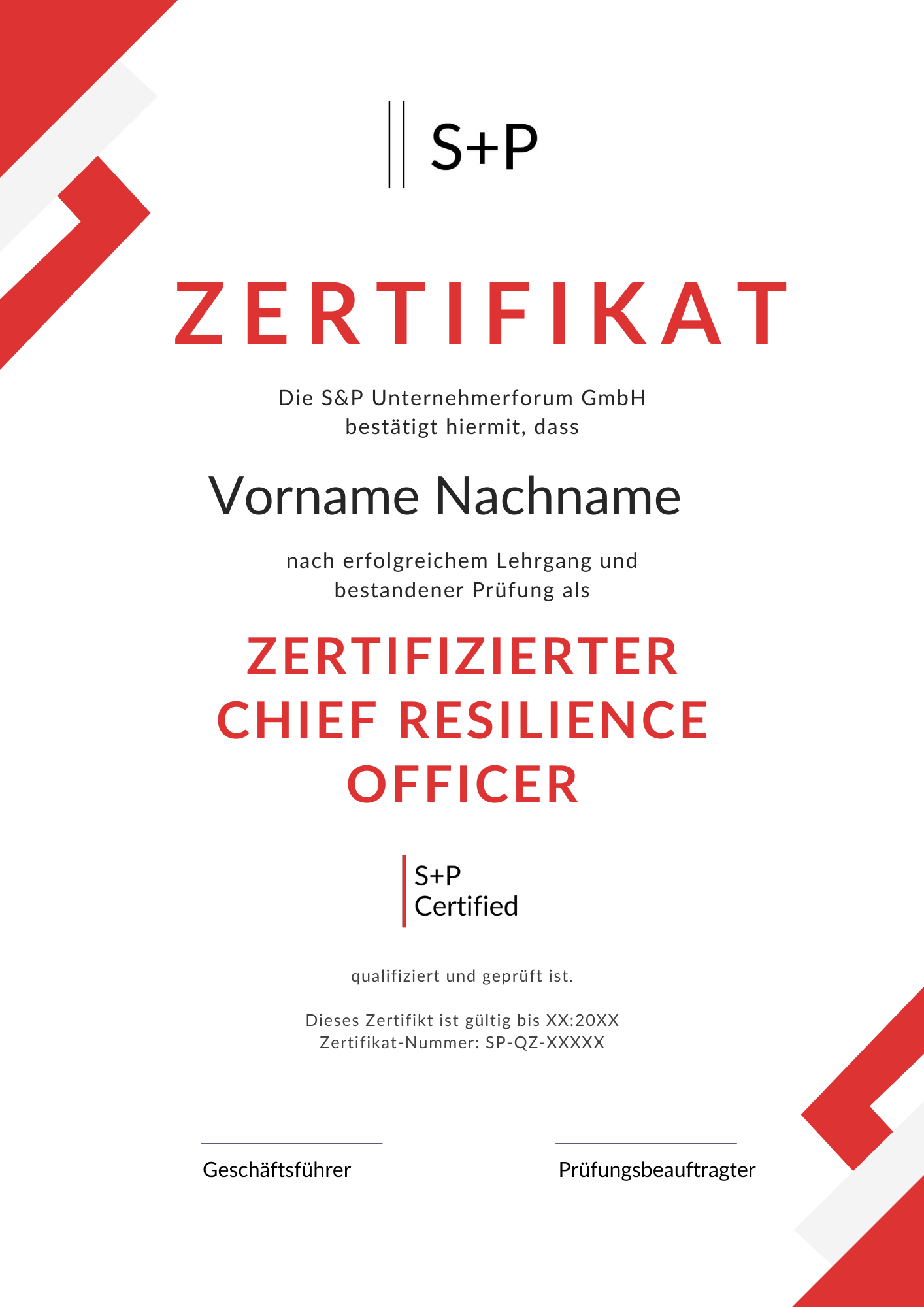 Chief Resilience Officer Lehrgang GmbH-Geschäftsführer