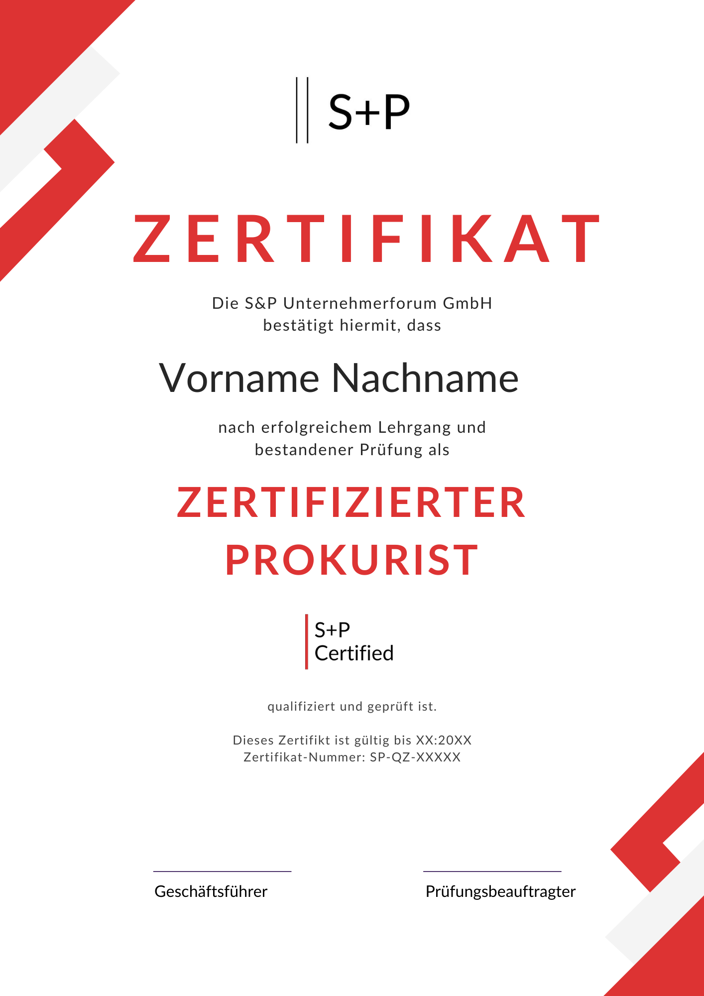S+P Lehrgang Prokurist: Rechtssicherheit, Haftung & Vollmacht Lehrgang GmbH-Geschäftsführer