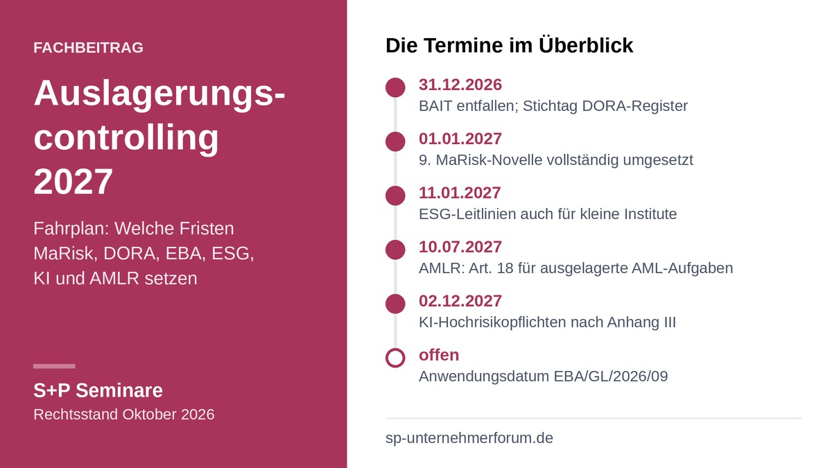 Auslagerungscontrolling 2027: Zehn Trends nach MaRisk, DORA und EBA auslagerungscontrolling-2027-fahrplan