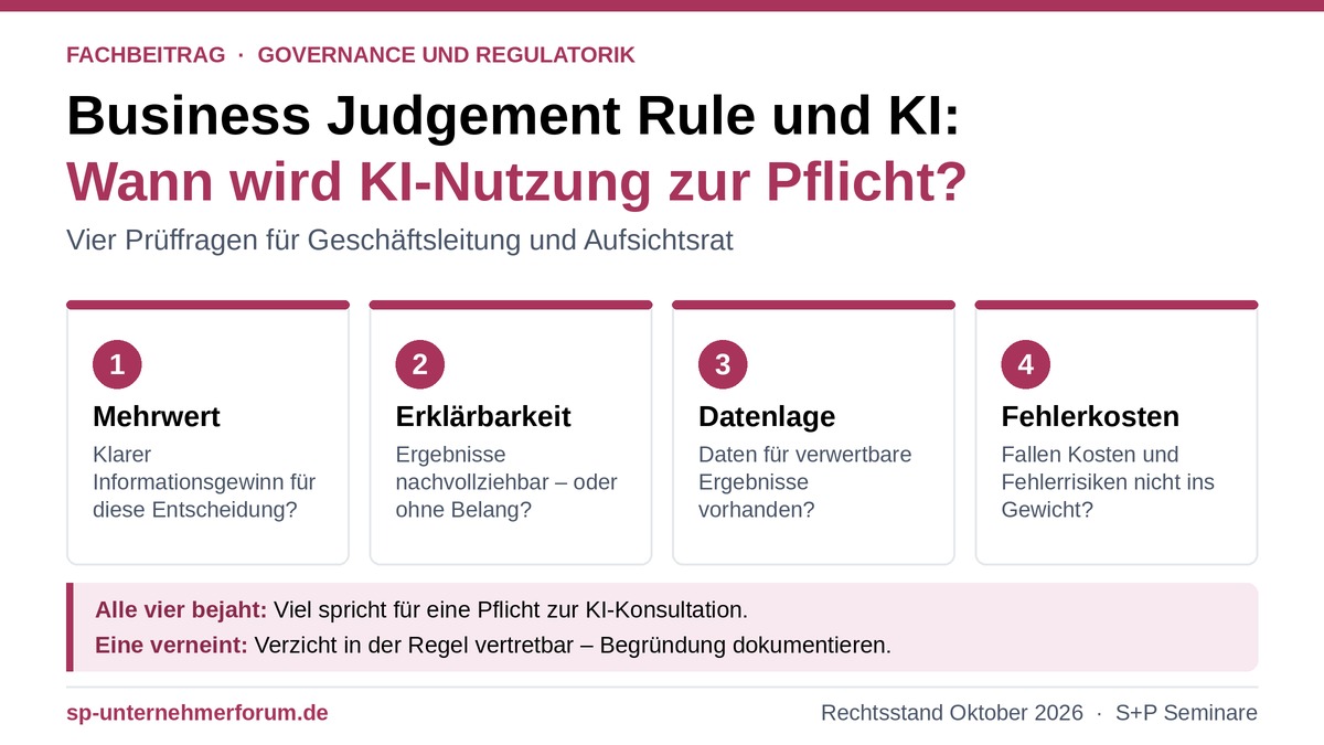 Business Judgement Rule und KI: Haftung bei Nutzung und Verzicht ki-business-judgement-rule