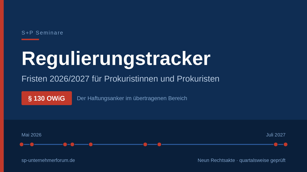 Regulierungstracker für Prokuristen: Fristen 2026/2027 | S+P Regulierungstracker für Prokuristen: Warum § 43 GmbHG dich nicht trifft — und § 130 OWiG schon