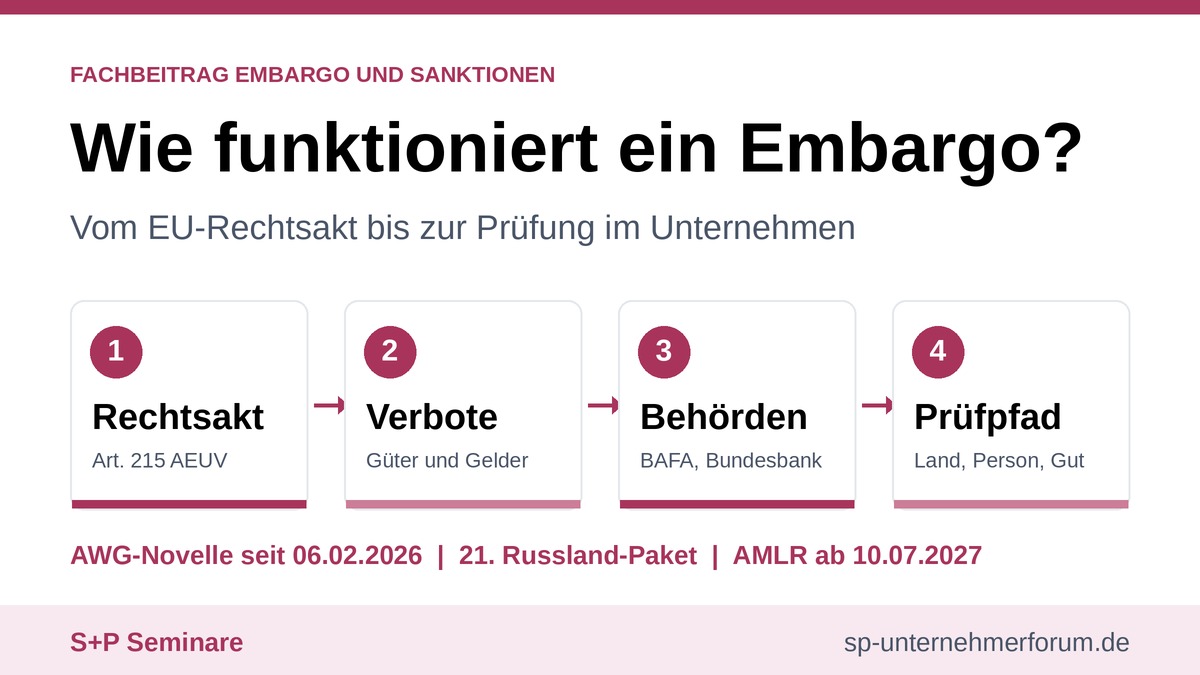 Wie funktioniert ein Embargo? Rechtsakt, Verbote und Prüfpfad Wie funktioniert ein Embargo? Rechtsakt, Verbote und Prüfpfad