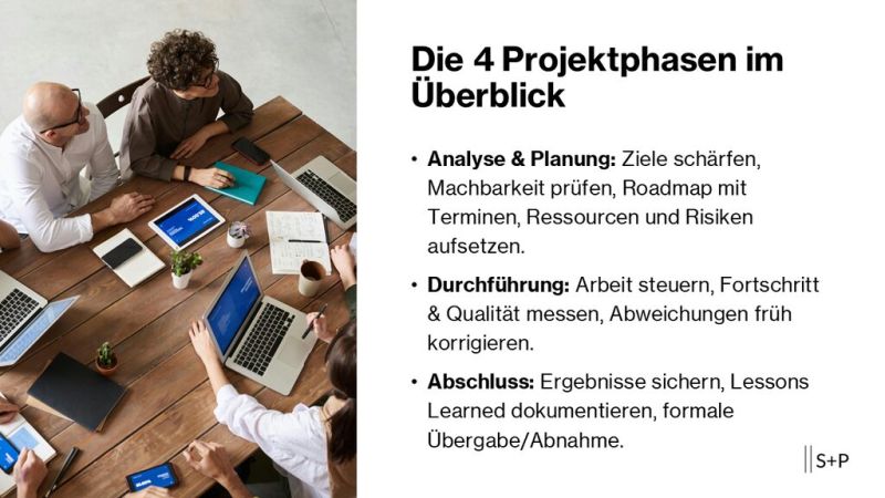 Was sind die 4 Projektphasen im Projektmanagement? 4 Projektphasen
